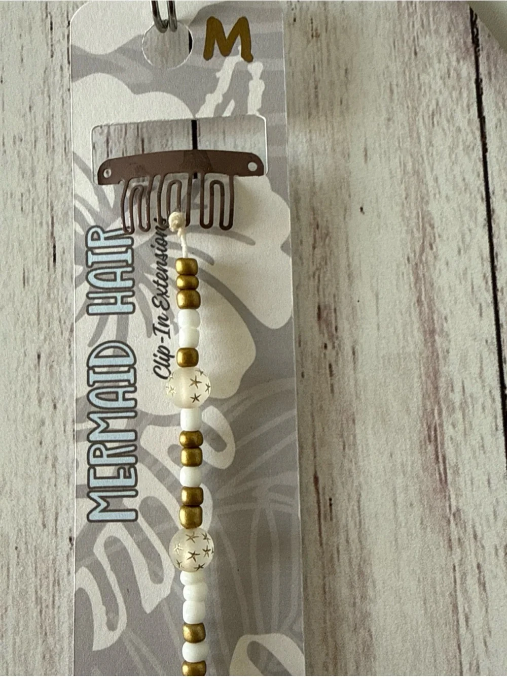 Mermaid Hair Bead Extension in White and Gold - Picture 2 of 3